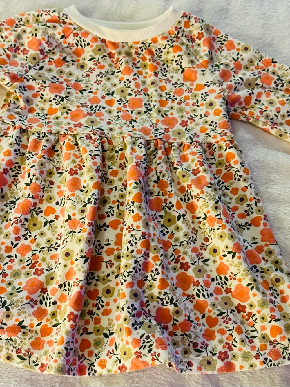 okie dokie Orange & Cream Floral Long Sleeve Dress